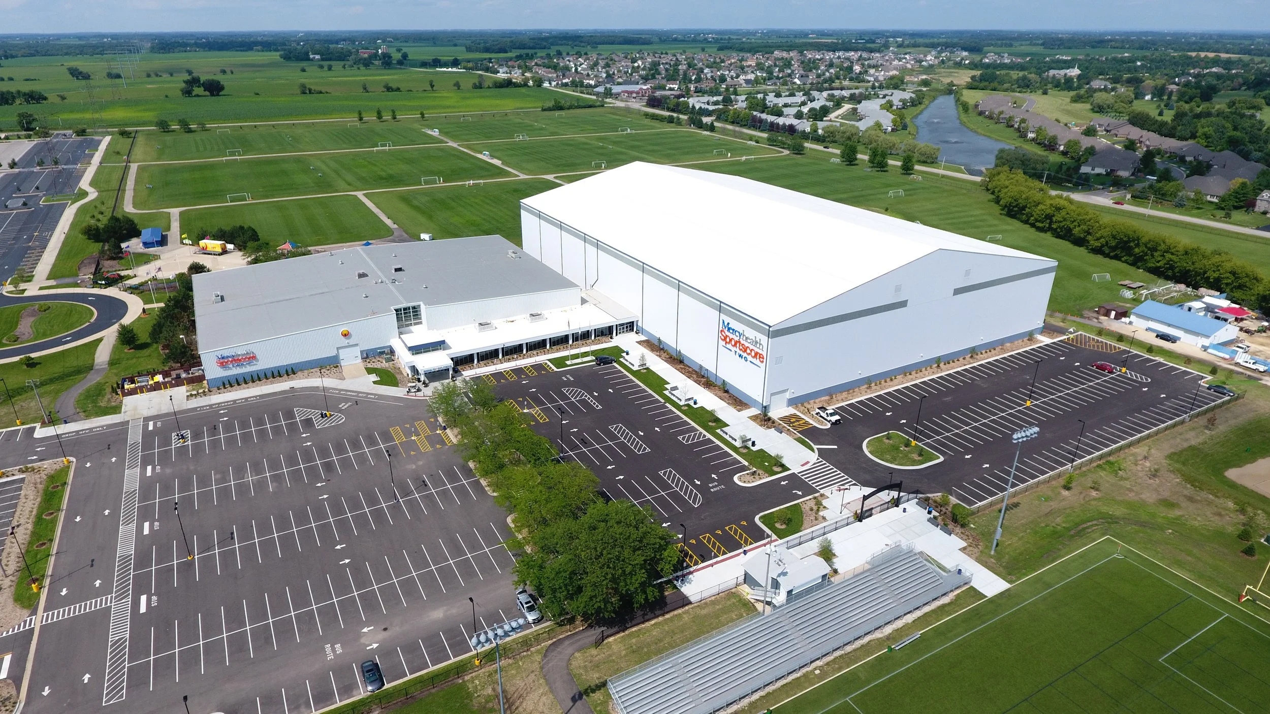 Aerial view of MercyHealth Sportscore Two turf fields